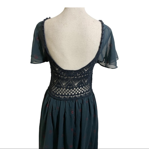 Free people dress crochet top bottom is sheer with lining floral design … - Picture 9 of 12
